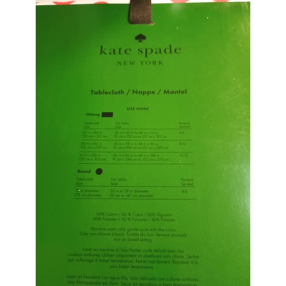 New Kate Spade Tablecloth White w/ Red Bows 60 x 102